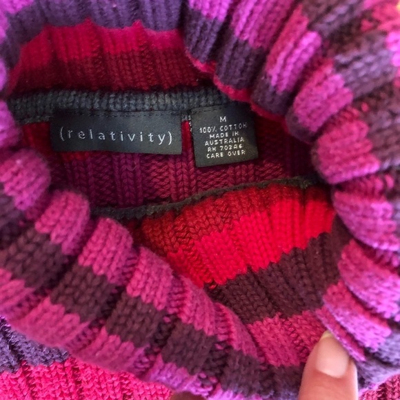 Relativity Multicolor Striped Long Sleeve Cotton Turtleneck Sweater Size M - Picture 3 of 4